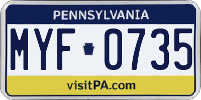 PA license plate MYF0735
