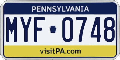 PA license plate MYF0748