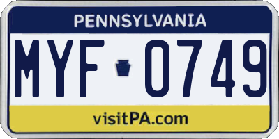 PA license plate MYF0749