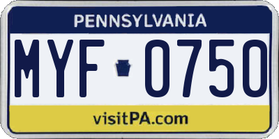 PA license plate MYF0750