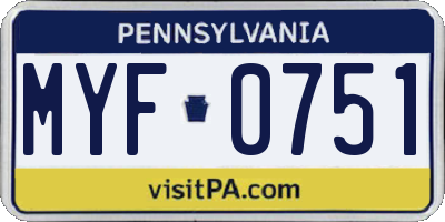 PA license plate MYF0751
