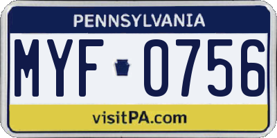 PA license plate MYF0756