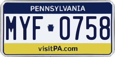 PA license plate MYF0758