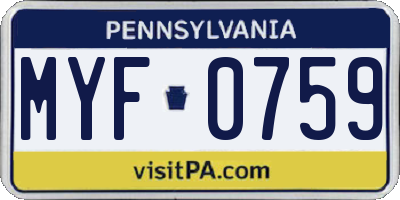 PA license plate MYF0759