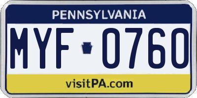 PA license plate MYF0760