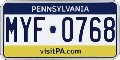 PA license plate MYF0768