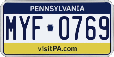 PA license plate MYF0769