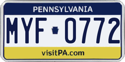 PA license plate MYF0772