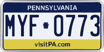 PA license plate MYF0773