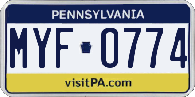 PA license plate MYF0774