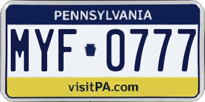 PA license plate MYF0777