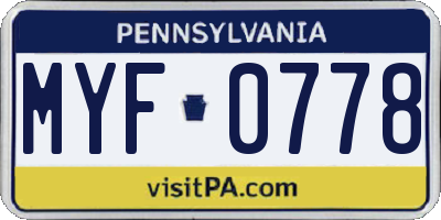 PA license plate MYF0778