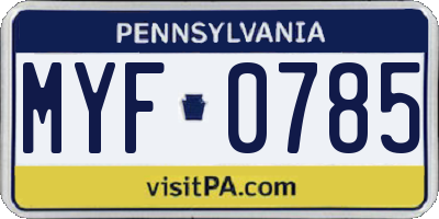 PA license plate MYF0785