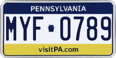 PA license plate MYF0789
