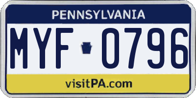 PA license plate MYF0796
