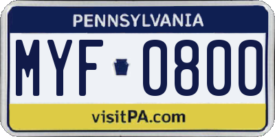 PA license plate MYF0800