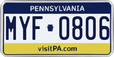 PA license plate MYF0806