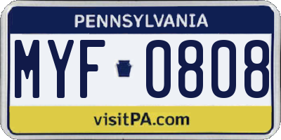 PA license plate MYF0808
