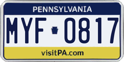 PA license plate MYF0817