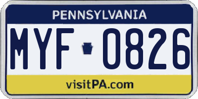 PA license plate MYF0826