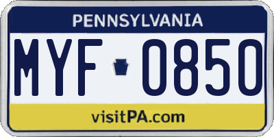 PA license plate MYF0850