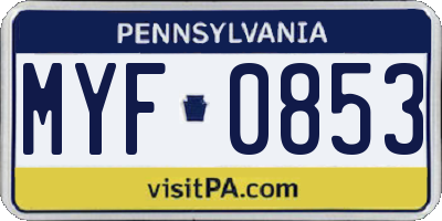 PA license plate MYF0853