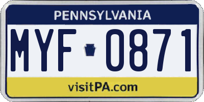 PA license plate MYF0871