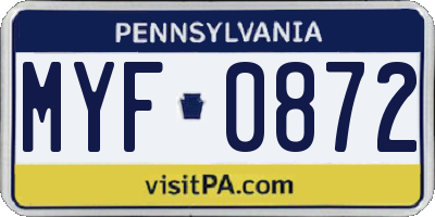 PA license plate MYF0872