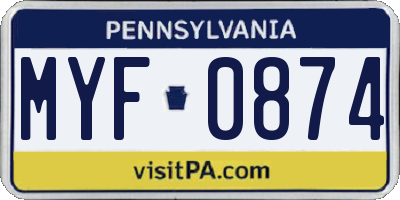 PA license plate MYF0874