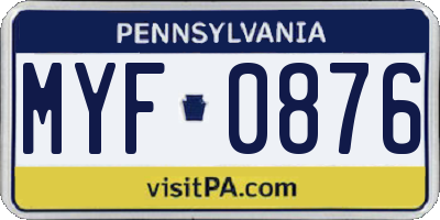 PA license plate MYF0876