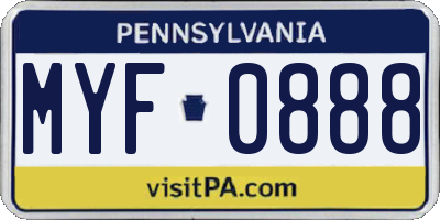 PA license plate MYF0888