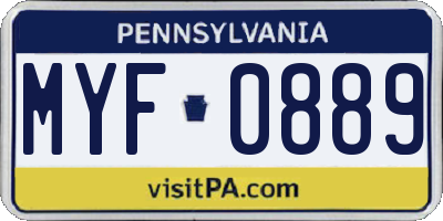 PA license plate MYF0889