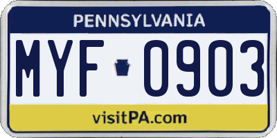 PA license plate MYF0903
