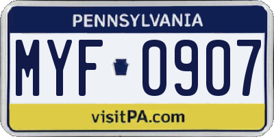 PA license plate MYF0907