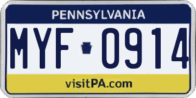PA license plate MYF0914