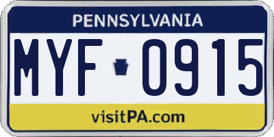 PA license plate MYF0915