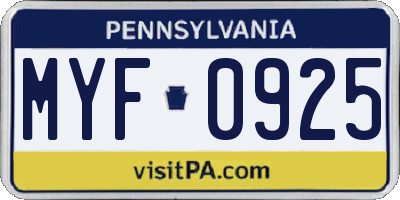 PA license plate MYF0925