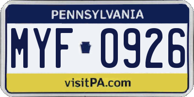 PA license plate MYF0926