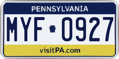 PA license plate MYF0927