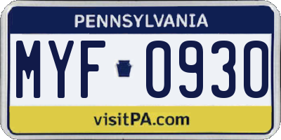 PA license plate MYF0930