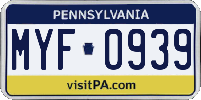 PA license plate MYF0939