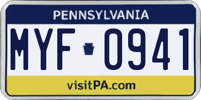 PA license plate MYF0941
