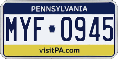 PA license plate MYF0945