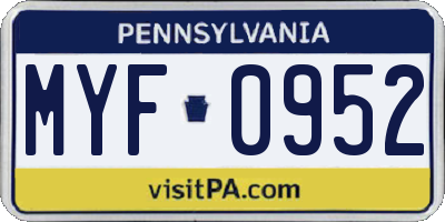 PA license plate MYF0952