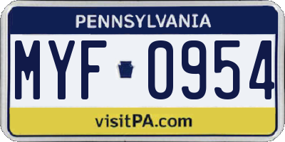 PA license plate MYF0954