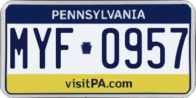 PA license plate MYF0957