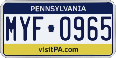 PA license plate MYF0965