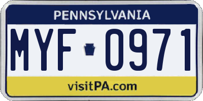 PA license plate MYF0971
