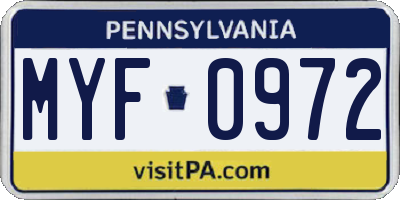 PA license plate MYF0972
