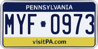 PA license plate MYF0973